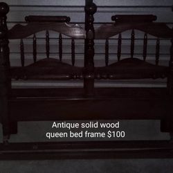 ANTIQUE SOLID WOOD QUEEN BED FRAME $100