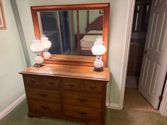 Solid Wood 6-Drawer Double Dresser with Matching Mirror & Glass Top
