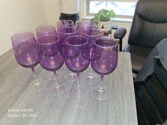 Set Of 8 Purple Wine Glasses