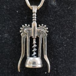 Wine Corkscrew Pin Sterling Silver 