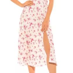 Alexia Admor "Nola" Puffy Sleeve Ivory Pink Floral Fit N' Flare Midi Dress Sz 12