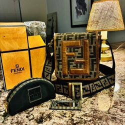  FENDI  Zucca FF  Crossbody With FREE Mini Cosmetic Pouch