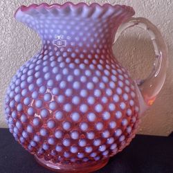 Vintage 1950 Fenton Hobnail Cranberry Pitcher Fenton Size: 8" Height
