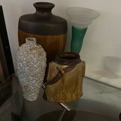 Assorted Vases And Candle Stand.