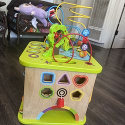 Wooden Learning Activity Cube for Toddlers | 5-Sided Fun with Animal Friends