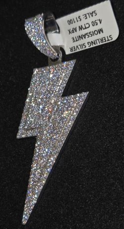 Solid Silver Lightning Bolt Pendant Moissanite