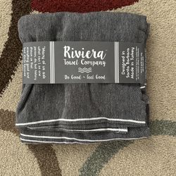 Riviera towel company gray striped beach Turkish cotton peshtemal towel  