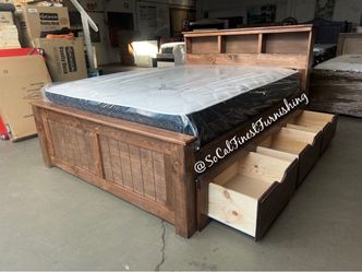 Queen bed with mattress and drawers