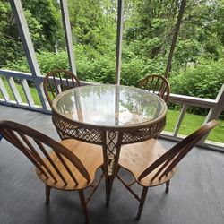 Wicker Table With 4 Chairs, Bench, Stand, 2 Large Chairs Set