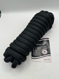 3/4" x 25ft Double Braided Nglon Dock Line, 12" Loop, Black
