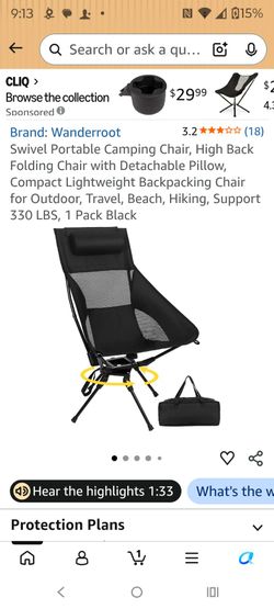 Swivel ultralight camping chair w pillow design