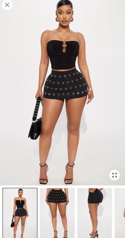 Black Mini Skirt with Gold Grommet Detail
