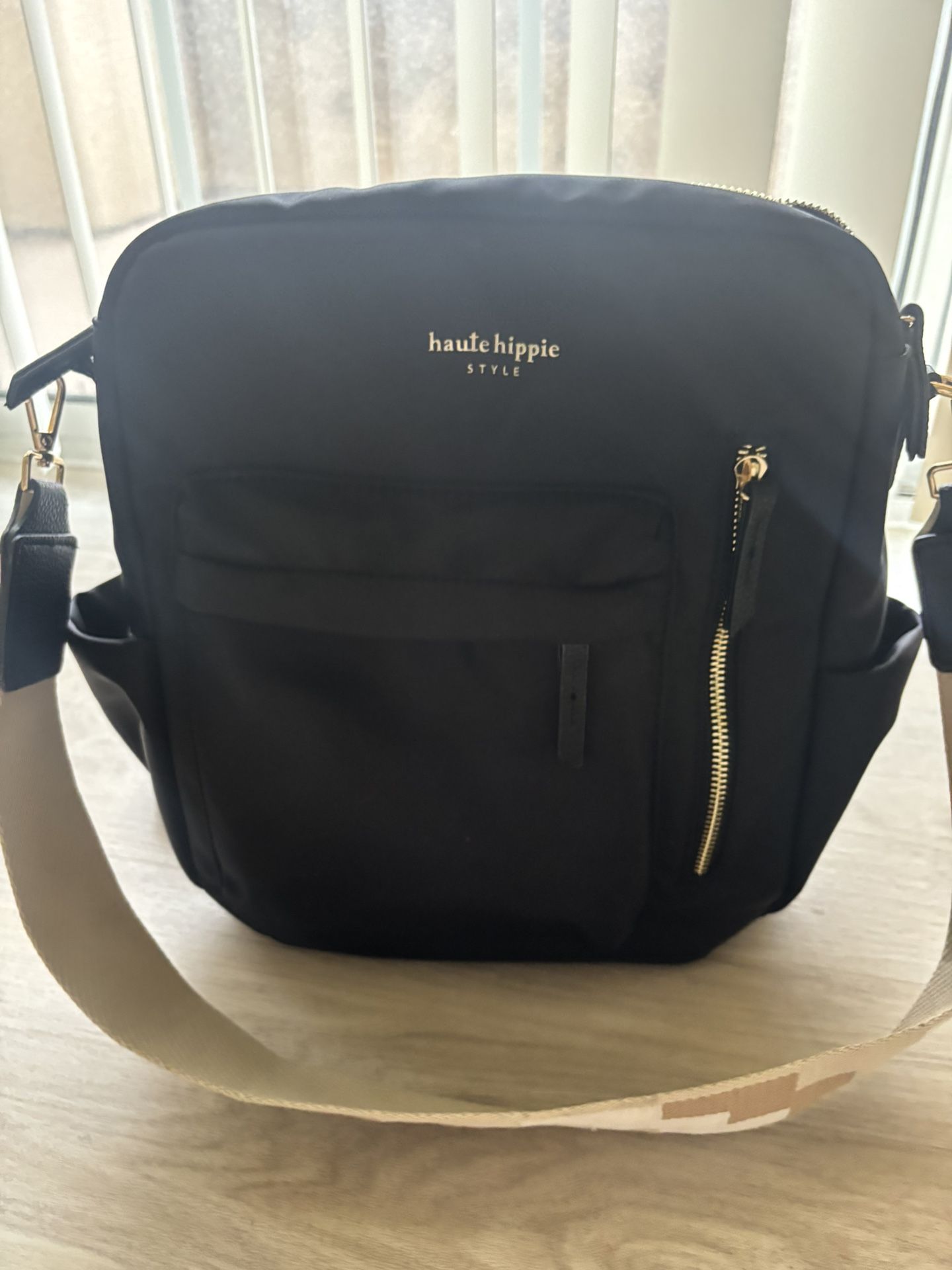 Haute Hippie Black Backpack Beige Nude Accents