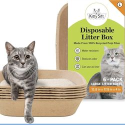 Kitty Sift (6-Pack) Disposable Cat Litter Box, Sustainable, Clean - Large, 6-Pack