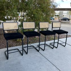 Set Of 4 Rattan And Velvet Stools ( Can Deliver For $10 )