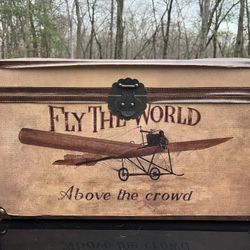 Fly the World Canvas Wood Faux Leather Storage Trunk Chest Brown