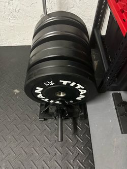 Titan Bumper Plates Set with Elite Olympic Barbell and stand