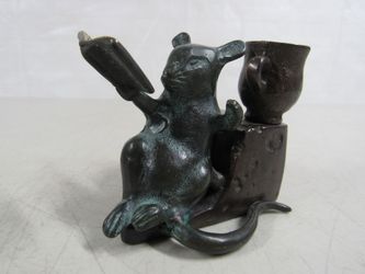 SPI Mouse Sitting On Cheese Reading Book Candlestick Holder Brass