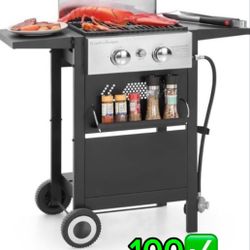 Captiva Designs 2-Burner Propane Gas BBQ Grill with Cast Iron Griddle Pan, 20,000 BTU Output Small Barbecue Grill for Outdoor