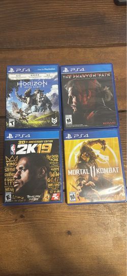 Lot of 4 PS4 Games: Horizon Zero Dawn, Metal Gear Solid V, NBA 2K19, Mortal Kombat 11