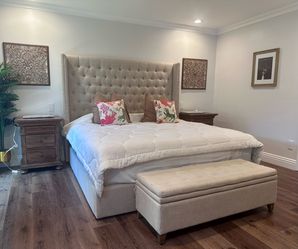 Restoration Hardware King Bed – Upholstered Wingback Bed Frame + Storage Bench