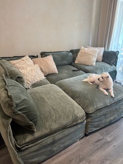 Large Green Chenille Sectional Sofa