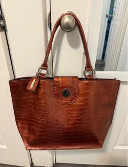 Brown Croc Embossed Large Tote Shoulder Bag