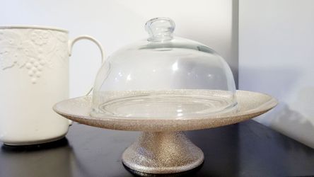 Glitter Glass Cake Stand with Dome Lid