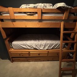 Wood Bunk Bed Twin Over Twin w/ Storage Drawers + Ladder With Trundle