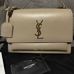 Authentic YSL Beige Sunset Medium chain purse With Receipt