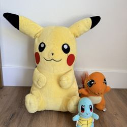 Pokemon Pikachu, Squirtle, Charmander plushies