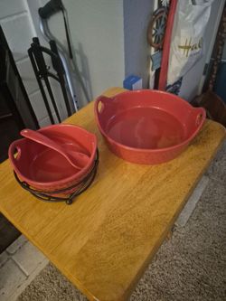 Red Ceramic Baking Dish Set with Condiment Bowl
