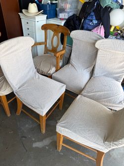 Set of Upholstered Dining Chairs with Wood Legs
