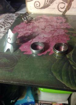 Rings size 7 1/2 one on left. Middle one 8 1/2 right one 8 1/2