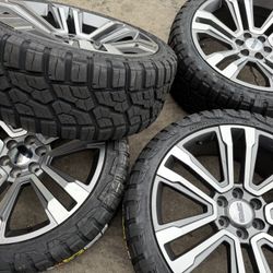 24” G10 Style Grey Machine Wheels 33” RT Tires Sierra Yukon Escalade Tahoe Silverado 