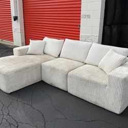 Cream Corduroy Modular Foam Sectional Sofa with Chaise - Free Curbside Delivery