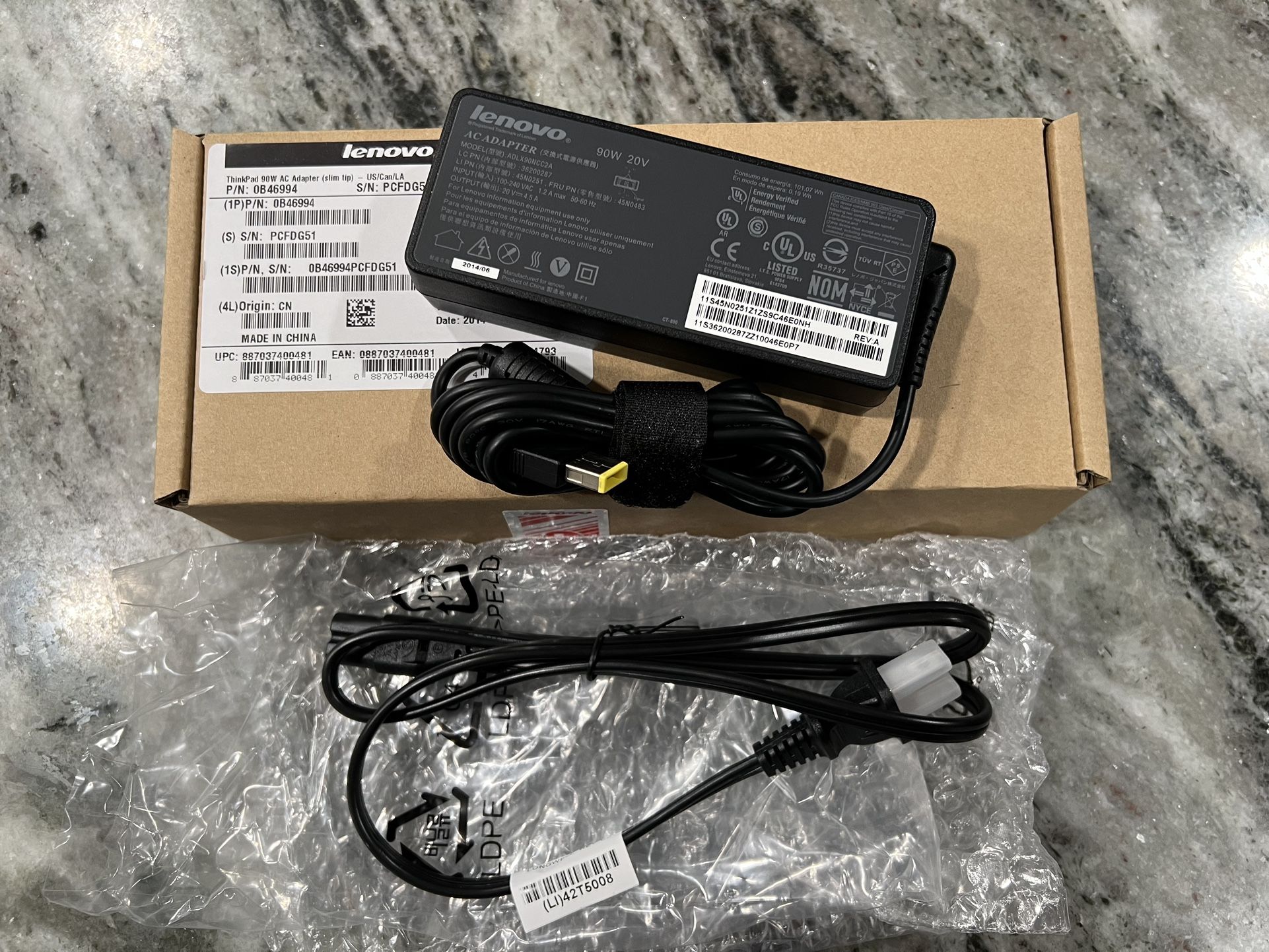 Lenovo 90W AC Adapter slim tip. P/N 0B46994. New. Sealed. Few available.