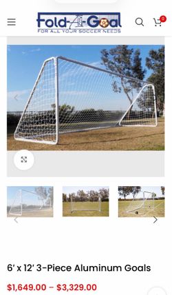 Soccer Goals Pair 6'X 12', Three-Piece Goals-Aluminum