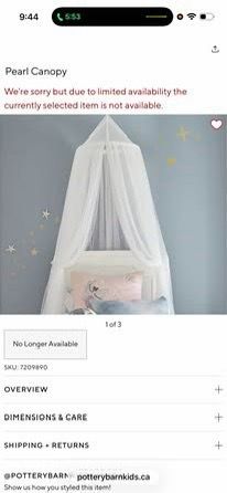 Pottery Barn Kids Tulle and Pearl Canopy