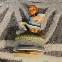Vintage Ceramic Girl with Goose Music Box