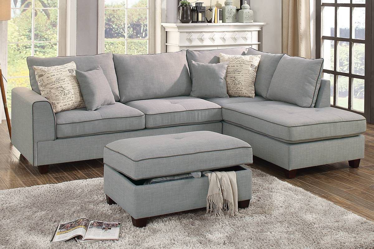 Brand New Light Grey Sectional Sofa w Storage Ottoman 