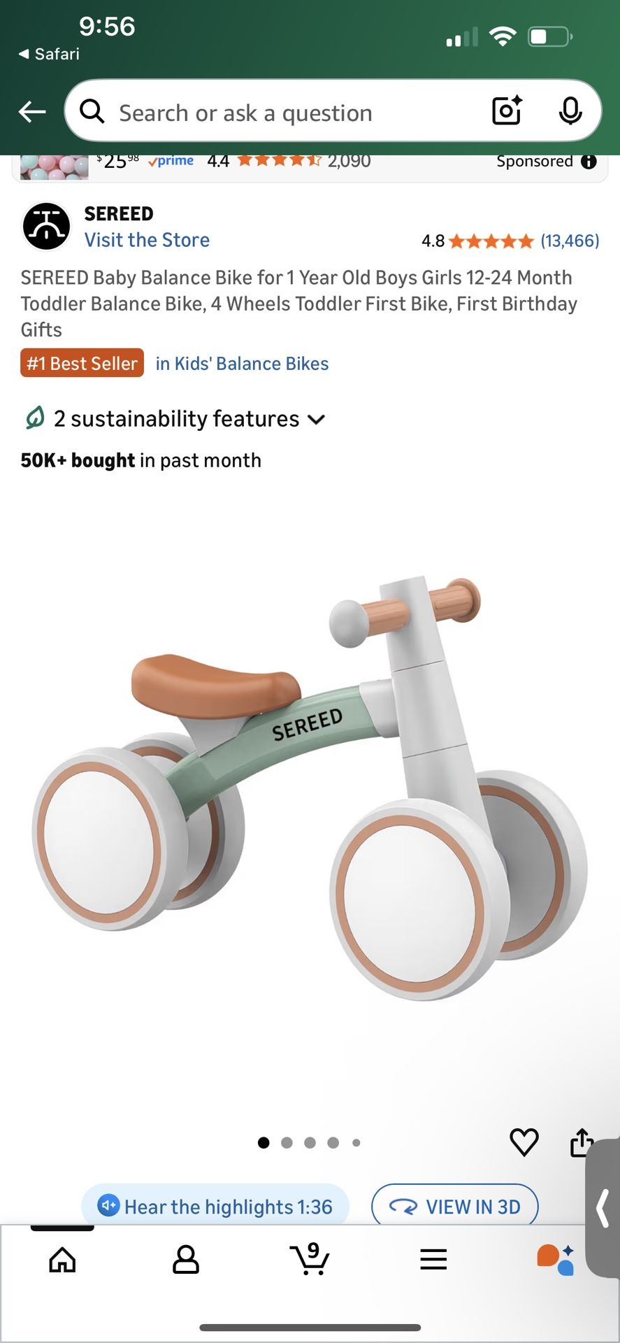 SEREED Baby Balance Bike for 1 Year Old 