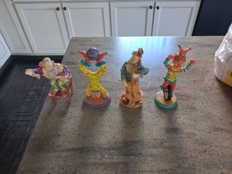 Set of 12 Colorful Ceramic Clown Figurines