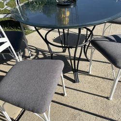 Wrought Iron Chairs 4  Light Gray Seat & Table Wood/ Glass  Color Dark  Gray