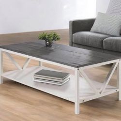 New Farmhouse Distressed Coffee Table - Grey & White Wash