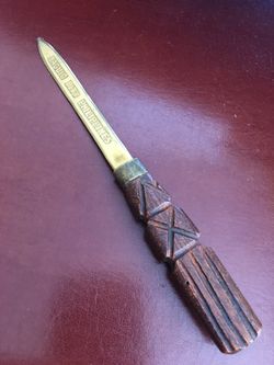 Vintage Hand Carved Brass and Wood Letter Opener