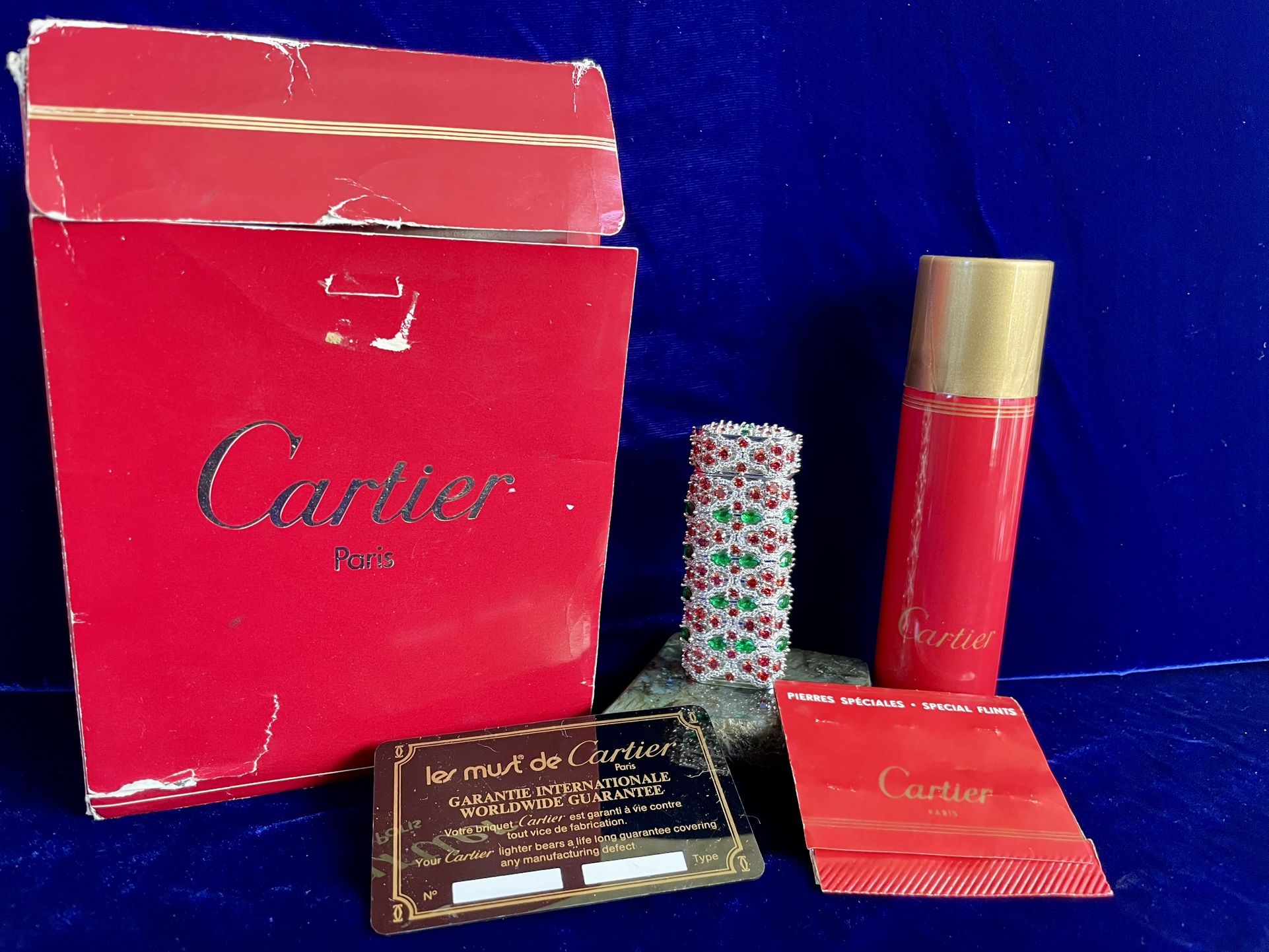 Rare Vintage 925 Silver Natural Stone Cartier Lighter 99.9% New Condition Works 1 Year Warranty 