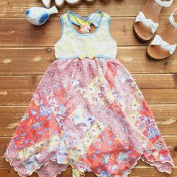 5T MULTICOLOR FLORAL HALTER HANDKERCHIEF DRESS