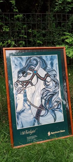 Spectrum Glass "Whirligirl" Framed Carousel Horse Poster