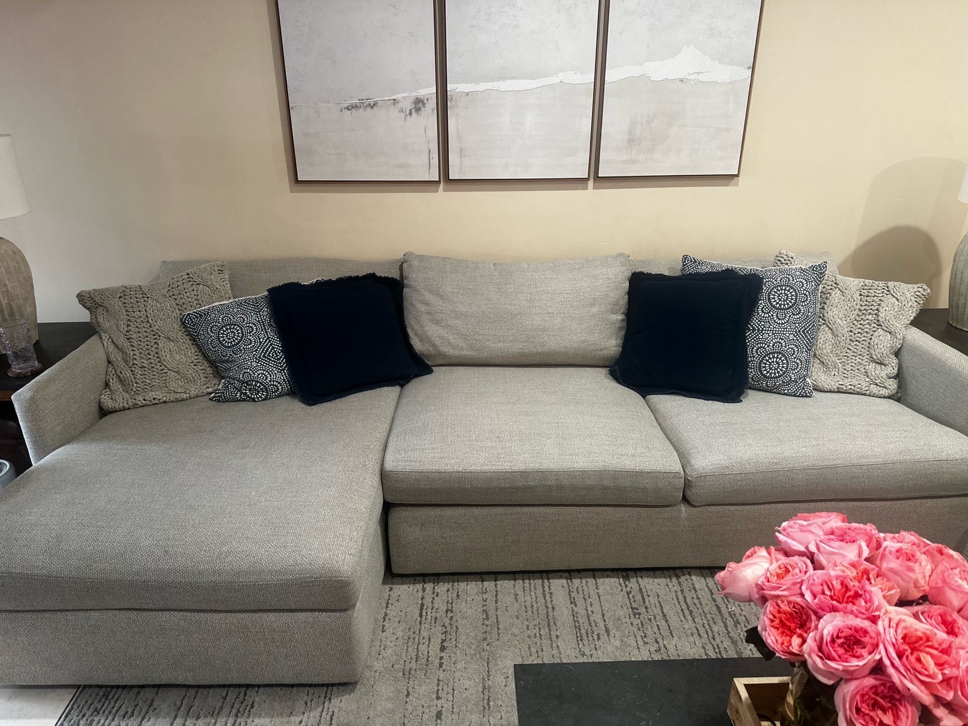 Crate and barrel lounge deep sectional sofa with chase